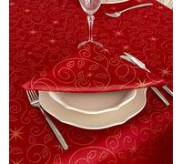 Nappe et serviettes de table de qualité supérieure avec motif étoiles de Noël, traitement anti taches, rouge, Red, (6 NAPKINS 18 x 18" (45 x 45cm))