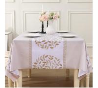 Nappe Étanche Impermeable en PVC Vinyle Plastique, Nappe Repassable, Couverture de Table 140x220cm Feuilles-Beige