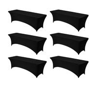 VEVOR Nappe extensible rectangulaire 244 x 76 x 76 cm, couverture de table infroissable en polyester et élasthanne, lot de 6, lavable en machine, pour fête, mariage, cocktail, banquet, festival, noir