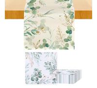 Nappe florale pastorale - 20 pièces en tissu eucalyptus pour décoration de maison et de fêtes, style pastoral avec imprimé plantes