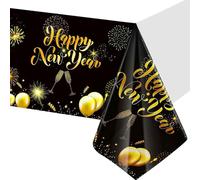 Nappe Happy New Year, nappe pour le réveillon du Nouvel An, nappe Happy New Year noire et or 2026, nappe rectangulaire adaptée pour la décoration de table du Nouvel An, nappe en plastique pour le
