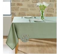 Nappe imitation lin vert sauge, résistante à l'eau et à l'huile, design uni élégant pour table, buffet ou plan de travail.