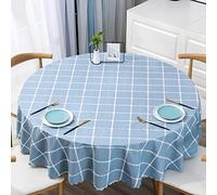 Nappe imperméable anti-taches sans PVC rectangulaire et ronde pour toute l'année, bleu et gris, 240 cm de diamètre, durable et facile à nettoyer, parfaite pour les repas et les événements