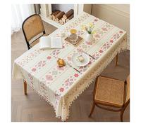 Nappe imperméable en coton et lin résistant à l'huile Style ethnique rectangulaire avec pompons Idéal pour les familles d'accueil 120 x 160 cm