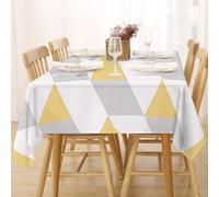 Nappe imperméable jaune gris 140 x 300 cm résistante aux taches géométrique rectangulaire lavable et facile à nettoyer, parfaite pour la salle à manger et la cuisine