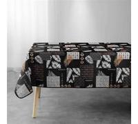 douceur d'intérieur, Nappe Rectangle (150 x 300 cm) Olenna Noir, Polyester Imprimé