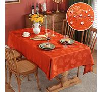 Nappe jacquard à motif feuilles d'érable - 152 x 213 cm - Imperméable et infroissable - Motif damassé d'automne - Pour l'automne, la récolte, l'Action de grâces, l'Action de grâce, rouille/orange