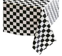 Nappe jetable rectangulaire en plastique à carreaux pour course, pique-nique, banquet, anniversaire, décoration de table à thème, 137,2 x 274,3 cm, noir et blanc
