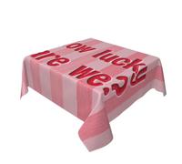 Nappe lavable à rayures roses avec How Lucky Are We pour table de cuisine 152,4 x 152,4 cm