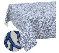 Nappe Lavable - Effet Lotus - Facile d'entretien - en Coton et Polyester - Anti-Taches - pour l'extérieur - Corail - Bleu - 220 x 140 cm