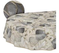 Nappe Lavable - Effet Lotus - Facile d'entretien - en Coton et Polyester - Anti-Taches - pour l'extérieur - Feuilles de Palladium - Ovale - 180 x 140 cm - avec Ruban passepoilé