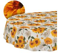 Nappe Lavable - Effet Lotus - Facile d'entretien - en Coton et Polyester - Anti-Taches - pour l'extérieur - Motif Tournesol - Ovale - 220 x 140 cm