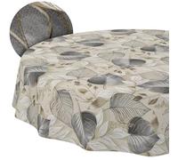 Nappe Lavable - Effet Lotus - Facile d'entretien - en Coton et Polyester - Anti-Taches - pour l'extérieur - Motif Feuilles de Palladium - Ronde - 140 cm