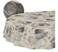 Nappe Lavable - Effet Lotus - Facile d'entretien - en Coton et Polyester - Anti-Taches - pour l'extérieur - Motif Feuilles de Palladium - Ovale - 180 x 140 cm