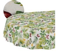 Nappe Lavable - Effet Lotus - Facile d'entretien - en Coton et Polyester - Anti-Taches - pour l'extérieur - Motif Papillons et Feuilles - Brise - Ovale - 220 x 140 cm
