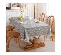 Nappe lavable, en coton, grise, avec pompon, carrée, 120 x 120 cm