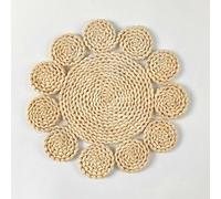 Nappe lavable, Napperons tissés en forme de fleur 30-33cm, napperons cosse maïs naturelle, rotin tressé paille, chargeurs Table à la main(Flower3,30cm)