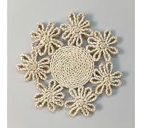 Nappe lavable, Napperons tissés en forme de fleur 30-33cm, napperons cosse maïs naturelle, rotin tressé paille, chargeurs Table à la main(Flower5,33cm)