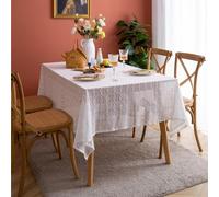 Nappe Mariage Blanche, 150 x 300 cm Nappes en Coton Fleur de Dentelle Creuse Nappe Elegante pour Table de Cuisine Decoration, Blanc