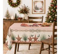 Nappe motif étoile de Noël occidental 152,4 x 218,4 cm | Motif du désert du sud-ouest, nappe rectangulaire, accents de baies de houx, illustrations de plantes du désert