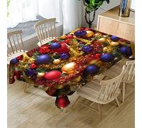 Nappe Noël Rectangulaire, Fête Style 3D Imprimé Nappes Imperméable Anti Taches Étanche à l'huile Lavable pour Fête Decoration Ménage Jardin Picnic (Boule colorée,150x300cm)