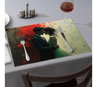 Nappe occidentale « A Couple in Love, Embracing Against A Vibrant, Splattered Background Dining Sets de table Western » Décoration d'intérieur rustique (1 pièce)