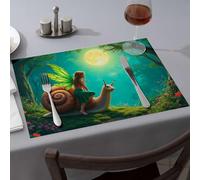Nappe occidentale « A Fairy Rides A Giant Snail Under A Full Moon » - Sets de table en silicone pour comptoir de cuisine (1 pièce)
