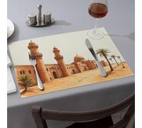 Nappe occidentale Scène du désert avec une mosquée, des minarets et des palmiers - Sets de table faciles à nettoyer - Cuisine et salle à manger (1 pièce)