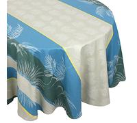 Nappe ovale 170x240 cm PALMIER bleu lagon Jacquard 100% coton + enduction acrylique