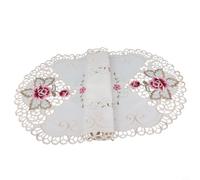Nappe ovale blanche en dentelle avec motif floral brodé, petite nappe de table en tissu satiné pour mariage, anniversaire, fête ou dîner de famille
