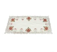 Nappe ovale brodée vintage en dentelle satinée motif floral rustique pour fête de mariage, décoration de salle à manger, réutilisable, lavable, 40 x 176 cm, crème (40 x 85 cm, rouge foncé)