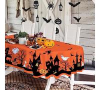 Nappe ovale d'Halloween 152,4 x 259,1 cm, citrouille effrayante, château de sorcière, polyester imperméable, infroissable, durable, pour Halloween, fête, vacances, cuisine et décoration d'intérieur