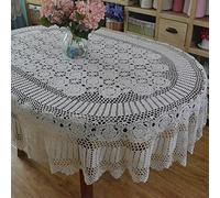 Nappe ovale en dentelle faite à la main - Décoration de table en crochet - Beige - 180 x 240 cm - Élégante décoration d'intérieur pour salle à manger, mariage et occasions spéciales