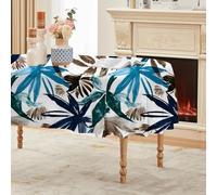 Nappe Ovale Feuilles Tropicales 160x200cm, Motif Traits Peints, Nappe de Vacances/Saisonnière, Table Nappe Tropical Épuré Anti Tache Impermeable, Pour Fête Dîner de Famille Décoration de Table AF39