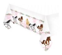 NAPPE PLASTIQUE PONEY CHEVAUX FLEURS 120X180CM