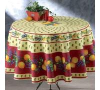 Nappe Provençale Ronde Anti-Tâche 180cm Citron Rouge 100% Polyester