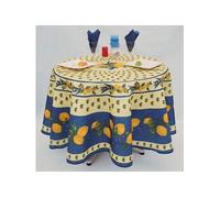 Nappe provençale ronde anti-tâches polyester Citron bleu 180 x 180 cm
