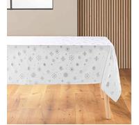 Nappe rectangle 140 x 240 cm microfibre imprimee metal. astrelia Blanc/argent