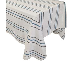 Nappe rectangle 160x300 cm HOSHI en coton fil teint à rayures bleu Lagon