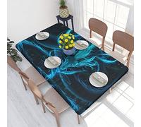 Nappe rectangulaire 122 x 76 cm pour protection de table de salle à manger de 1,2 m - Imprimé dragon bleu et fille - Nappe de table à bords élastiques infroissables