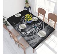 Nappe rectangulaire 122 x 76 cm pour protection de table de salle à manger de 1,2 m - Imprimé tigre blanc - Nappe de table à bords élastiques infroissables