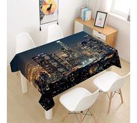 Nappe Rectangulaire 140x200 cm Motif New York 3D Nappe de Table Vue de Nuit sur la Ville Tissu Polyester Anti-Taches pour Intérieur Extérieur Jardin Cuisine et Fête 5130v