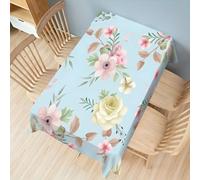 Nappe Rectangulaire 150x300 Anti Tache Fleurs à l'aquarelle Plantes vertes | Nappe de Table en Imperméable Anti Tache Feuilles colorées, Nappe en Tissu en Polyester pour Salon Fête Restaurant ZB9
