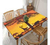 Nappe rectangulaire 152 x 76 cm pour protection de table de salle à manger de 1,5 m - Imprimé animal africain coucher de soleil - Nappe de table à bords élastiques infroissables