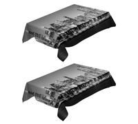 Nappe Rectangulaire 2Pcs Vue De Nuit Grise sur La Ville De New York 140x240 cm Anti Tache Nappe Nappe de Table Lavable Infroissable Impermeable en Polyester pour Table Basse Cuisine Table à Manger