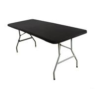 Nappe rectangulaire à bords élastiques pour tables pliantes en polyester avec finition résistante à l'eau pour salle à manger et activités de plein air (noir, 243 x 76 x 76 cm)