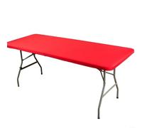 Nappe rectangulaire à bords élastiques pour tables pliantes en polyester avec finition résistante à l'eau pour salle à manger et activités de plein air (rouge, 183 x 76 x 76 cm)