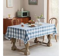 Nappe rectangulaire à carreaux bleus résistante à l'huile et aux taches, facile à nettoyer, en imitation lin, pour salle à manger, buffet, fêtes, camping, 140 x 200 cm