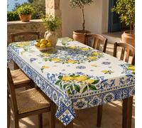 Nappe rectangulaire à motif de fleurs de citron et carreaux bleus, couvre-table imperméable pour table à manger, décoration de cuisine de campagne et salle à manger, convient pour barbecue, pique-niqu