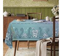Nappe rectangulaire à motif floral élégant tourbillon de fougère bleu sarcelle résistante aux taches lavable pour cuisine, banquet, pique-nique, 152,4 x 304,8 cm